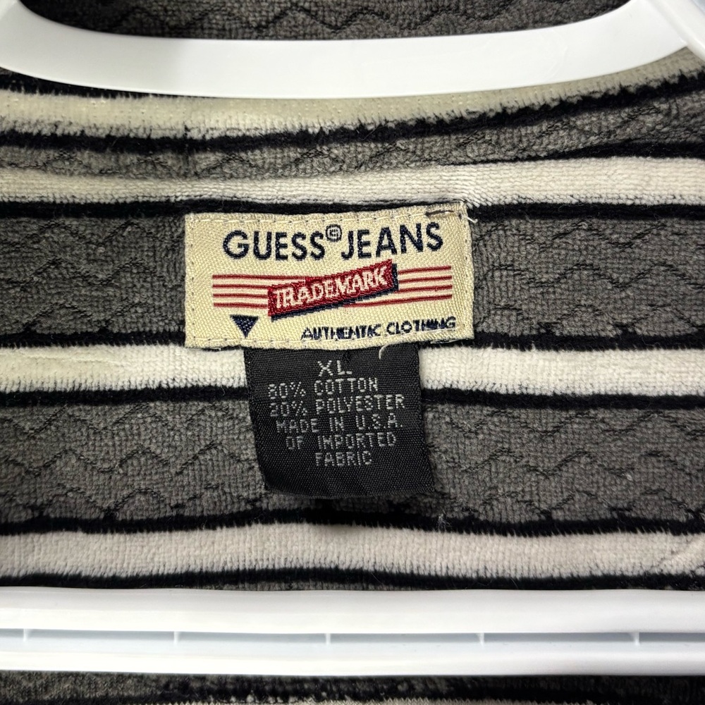 Vintage Guess Jeans Striped Quarter Zip Polo Long Sleeve Velour Textured Shirt - Picture 5 of 5